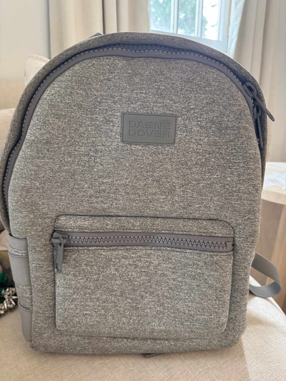 Dagne Dover Heather Grey Large Backpack with Front Zip Pocket